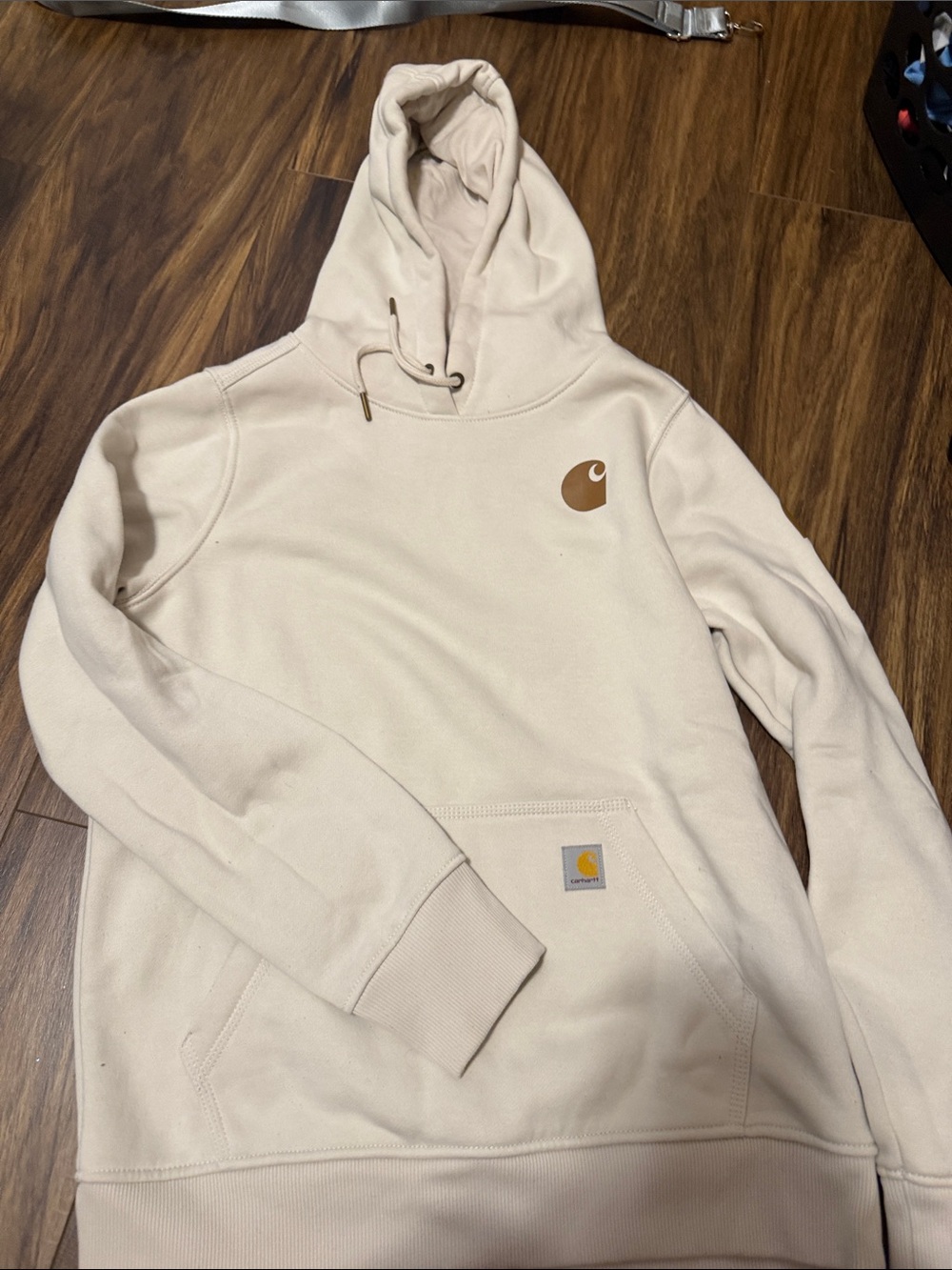 Carhartt Men’s Crewneck Hoodie in Cream with Tan Logo